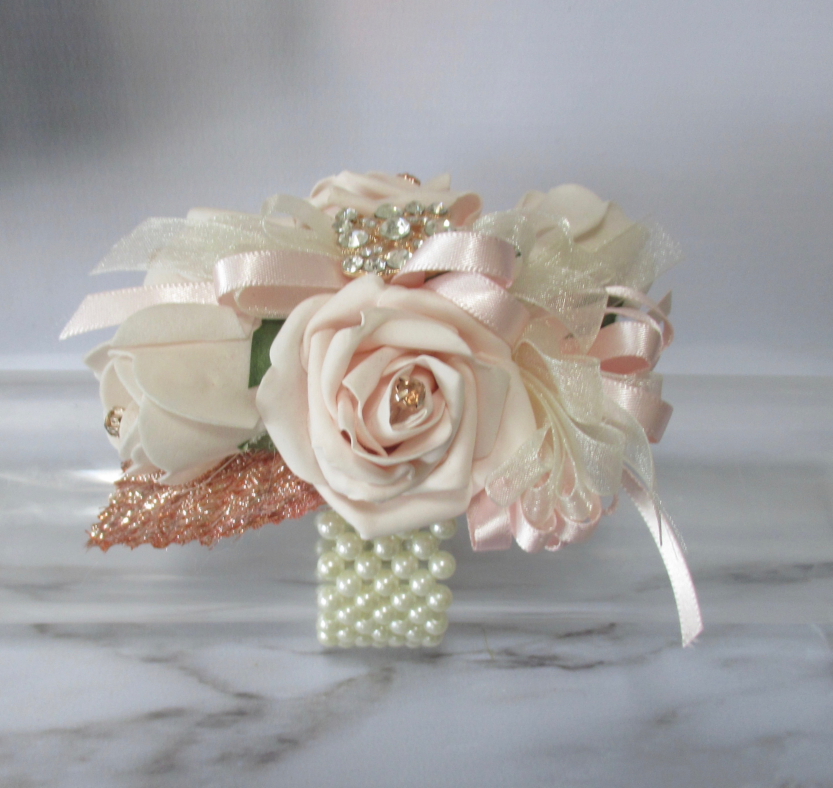 Blush and Rose Gold Wrist Corsage, Prpm Corsage Blush, Wrist Corsage Rose Gold